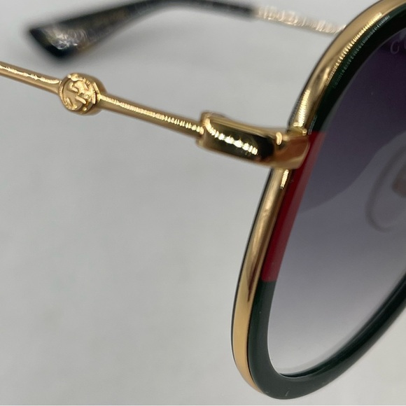 NEW! Gucci Aviator Metal Sunglasses Gold/Green/Red Frames Grey Lens 100% UV - Picture 8 of 16